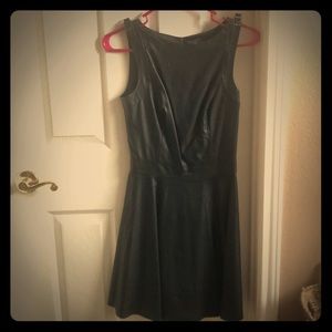Armani Exchange Black Faux Leather A Line Dress